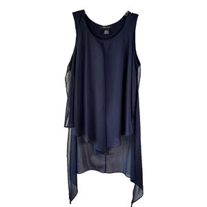 Adele & May Navy Sleeveless Dressy Tunic‎ Top with sheer flowy cover Size S